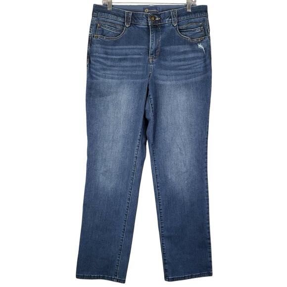 Democracy Jeans Ab Solution Womens Size 14 Blue Denim Distressed Straight - Picture 2 of 10